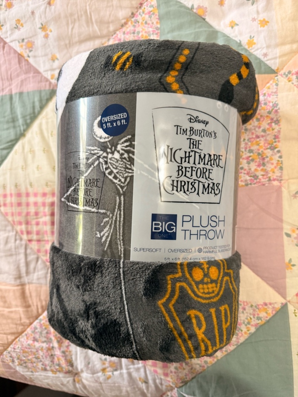Disney The Nightmare Before Christmas Gray Plush Throw